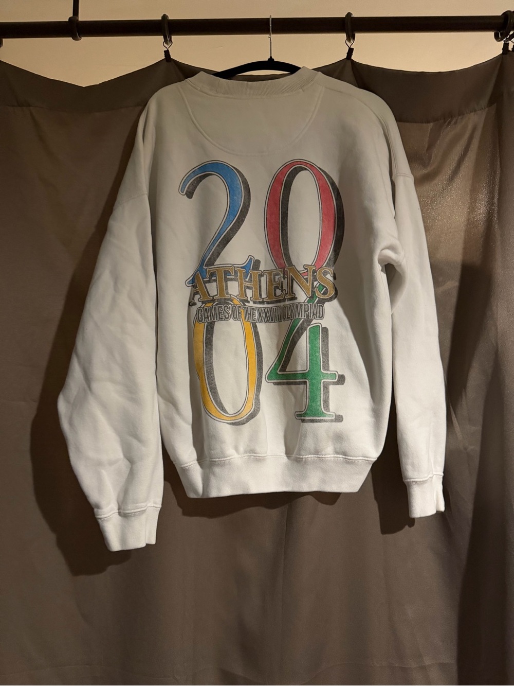 Abercrombie & Fitch Light Gray Crewneck with Multicolor 2004 Athens Graphic